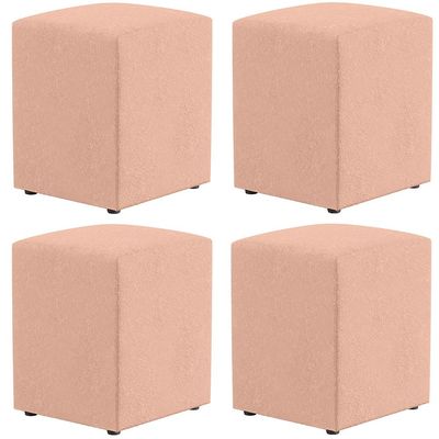 Kit 04 Puffs Quadrado L02 Decorativo Linho Rosê - Lyam Decor