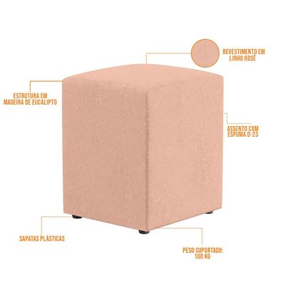 Kit 04 Puffs Quadrado L02 Decorativo Linho Rosê - Lyam Decor