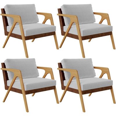 Kit 4 Poltronas Decorativas Para Sala De Estar Pietra L02 Couríssimo Marrom Linho Cinza - Lyam Decor
