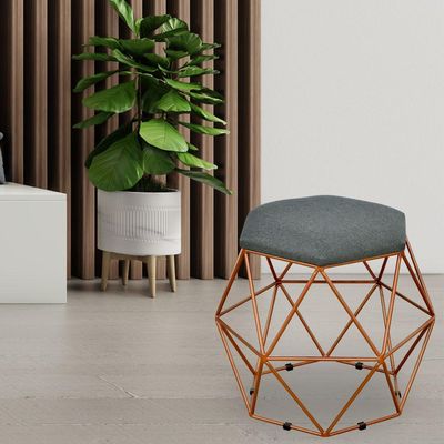 Kit 03 Puffs Decorativo Aramado Bronze Six L02 Linho Chumbo - Lyam Decor