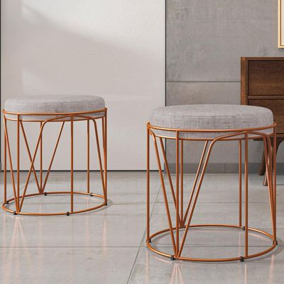 Kit 03 Puffs Decorativo Aramado Bronze Zaya L02 Linho Cinza - Lyam Decor