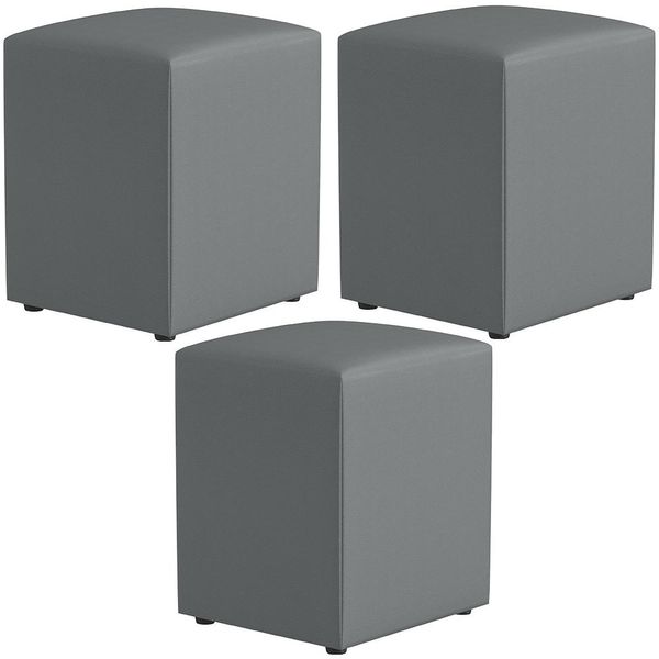 Kit 03 Puffs Quadrado L02 Decorativo Corano Cinza - Lyam Decor