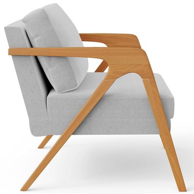 Poltrona Decorativa Para Sala De Estar Pietra Com Estrutura De Madeira L02 Linho Cinza - Lyam Decor