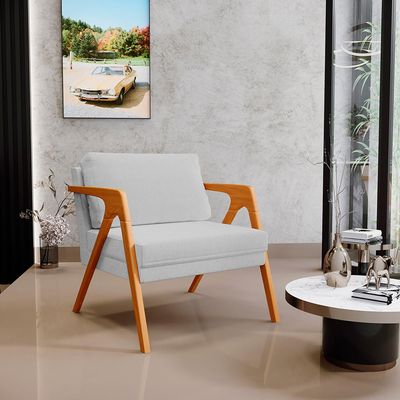 Kit 03 Poltronas Decorativa Para Sala Estar Pietra Estrutura De Madeira L02 Linho Cinza - Lyam Decor