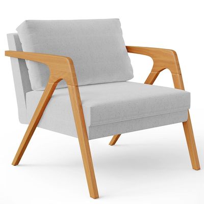 Kit 03 Poltronas Decorativa Para Sala Estar Pietra Estrutura De Madeira L02 Linho Cinza - Lyam Decor