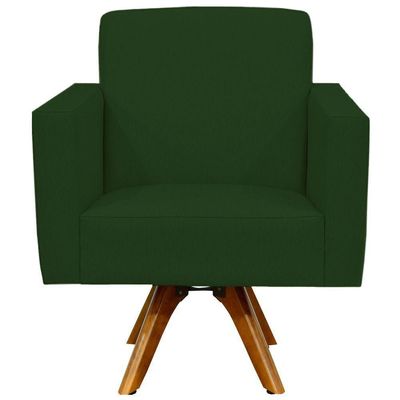 Poltrona Decorativa Giratória Sala de Estar Base de Madeira Helô L02 Suede Verde Musgo - Lyam Decor