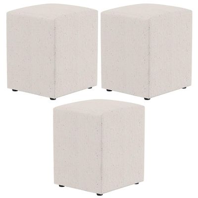 Kit 03 Puffs Quadrado L02 Decorativo Linho Cru - Lyam Decor