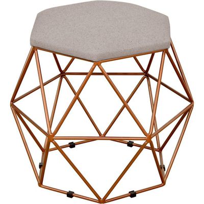 Puff Decorativo Aramado Bronze Six L02 Linho Bege - Lyam Decor