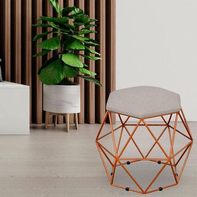 Puff Decorativo Aramado Bronze Six L02 Linho Bege - Lyam Decor