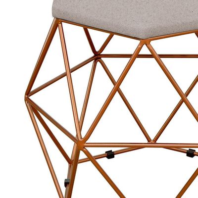 Puff Decorativo Aramado Bronze Six L02 Linho Bege - Lyam Decor