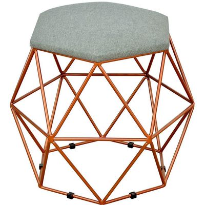 Puff Decorativo Aramado Bronze Six L02 Linho Cinza Escuro - Lyam Decor