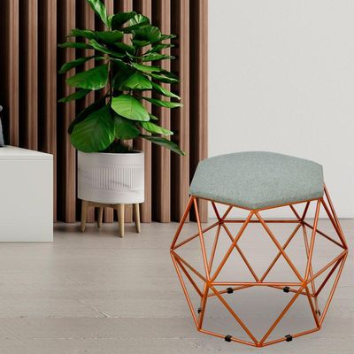 Puff Decorativo Aramado Bronze Six L02 Linho Cinza Escuro - Lyam Decor