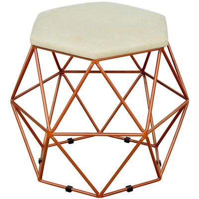 Puff Decorativo Aramado Bronze Six L02 Suede Bege - Lyam Decor
