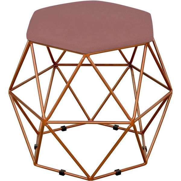 Puff Decorativo Aramado Bronze Six L02 Suede Rosê - Lyam Decor