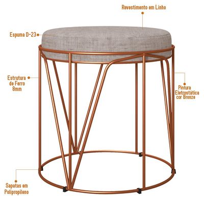 Puff Decorativo Aramado Bronze Zaya L02 Linho Bege - Lyam Decor