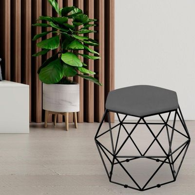 Puff Decorativo Aramado Preto Six L02 Suede Cinza - Lyam Decor