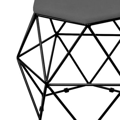 Puff Decorativo Aramado Preto Six L02 Suede Cinza - Lyam Decor
