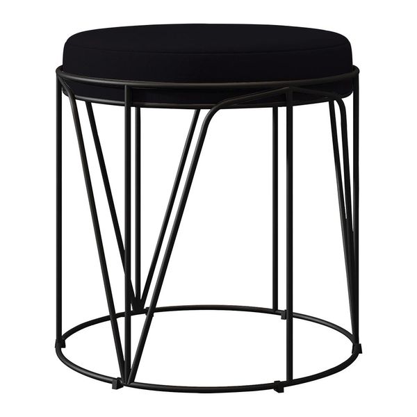Puff Decorativo Aramado Preto Zaya L02 Suede Preto - Lyam Decor