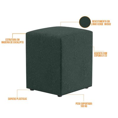 Kit 04 Puffs Quadrado L02 Decorativo Linho Verde - Lyam Decor