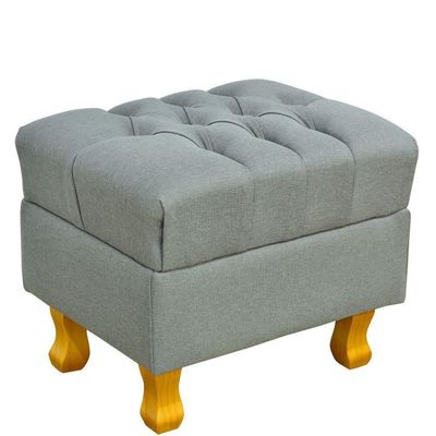 Puff Decorativo París Luis Xv L02 Capitone Linho Cinza Escuro - Lyam Decor