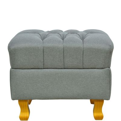 Puff Decorativo París Luis Xv L02 Capitone Linho Cinza Escuro - Lyam Decor
