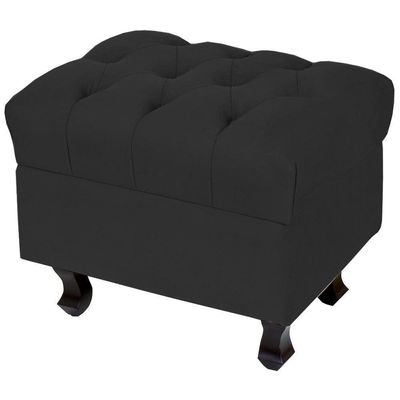 Puff París Luis Xv L02 Capitone Suede Preto Pés Madeira - Lyam Decor
