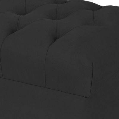 Puff París Luis Xv L02 Capitone Suede Preto Pés Madeira - Lyam Decor