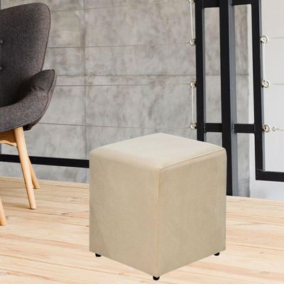 Puff Quadrado Decorativo L02 Sala de Estar Suede Bege - Lyam Decor