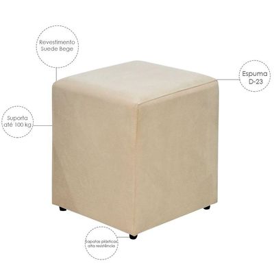 Puff Quadrado Decorativo L02 Sala de Estar Suede Bege - Lyam Decor