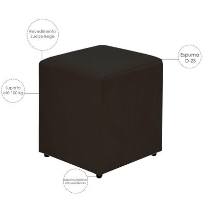 Puff Quadrado Decorativo L02 Sala de Estar Suede Preto - Lyam Decor