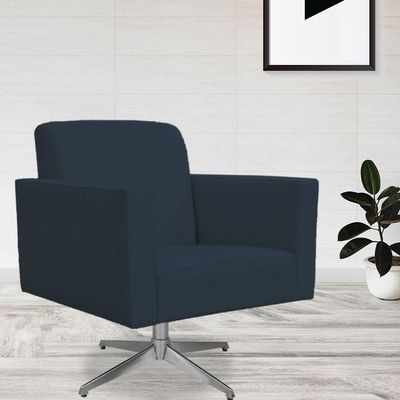 Poltrona Decorativa com Base Giratória Para Sala de Estar Helô L02 Suede Azul Marinho - Lyam Decor