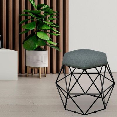 Puff Decorativo Aramado Preto Six L02 Linho Chumbo - Lyam Decor