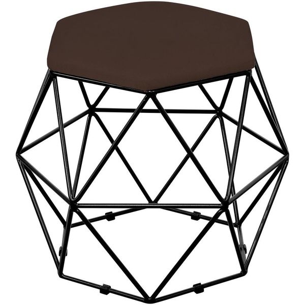 Puff Decorativo Aramado Preto Six L02 Suede Marrom - Lyam Decor