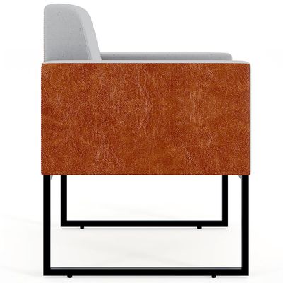 Poltrona Decorativa para Sala Base fixa de Metal Helô L02 Linho Cinza Couríssimo Camel - Lyam Decor