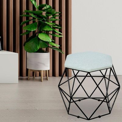 Puff Decorativo Aramado Preto Six L02 Linho Cinza - Lyam Decor