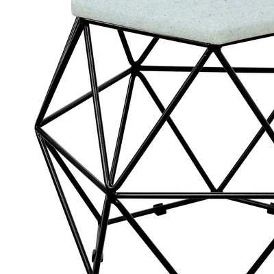 Puff Decorativo Aramado Preto Six L02 Linho Cinza - Lyam Decor