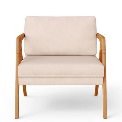 Poltrona Decorativa Para Sala De Estar Pietra Com Estrutura De Madeira L02 Suede Bege - Lyam Decor