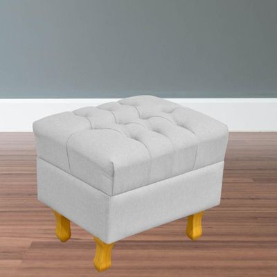 Puff Decorativo París Luis Xv L02 Capitone Linho Cinza - Lyam Decor