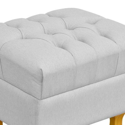 Puff Decorativo París Luis Xv L02 Capitone Linho Cinza - Lyam Decor