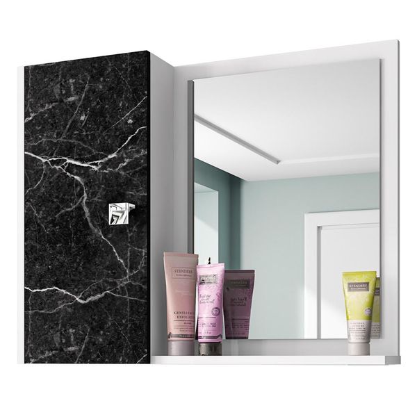 Armário Aéreo Para Banheiro Multiuso Com Espelho 01 Porta Gênova B02 Branco Nero - Lyam Decor