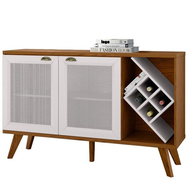 Balcão Buffet Para Sala De Estar 02 Portas Com Nicho Adega Atlanta N01 Ypê Off White - Lyam Decor