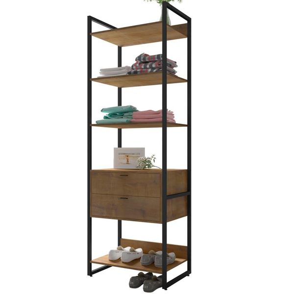 Closet Guarda Roupa Industrial Modulado 02 Gavetas 210x70 cm Blind F01 Castanho Fosco - Lyam Decor