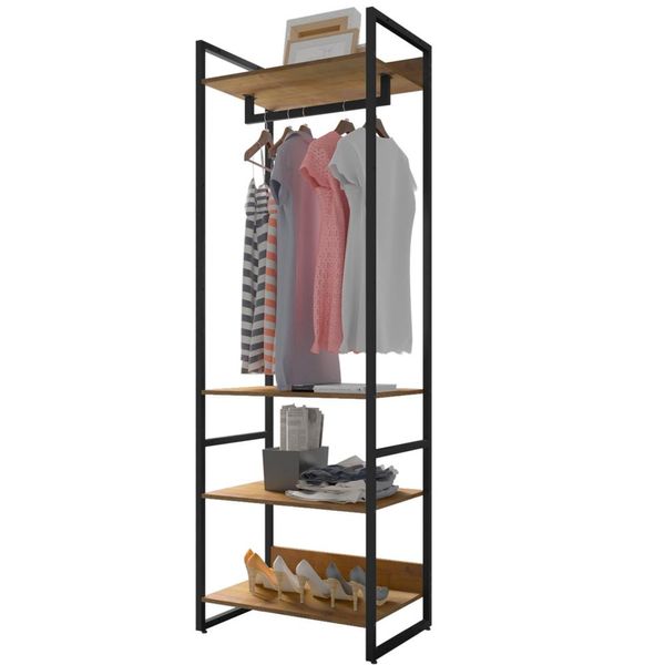 Closet Guarda Roupa Industrial Modulado 210x70 cm Blind F01 Castanho Fosco - Lyam Decor
