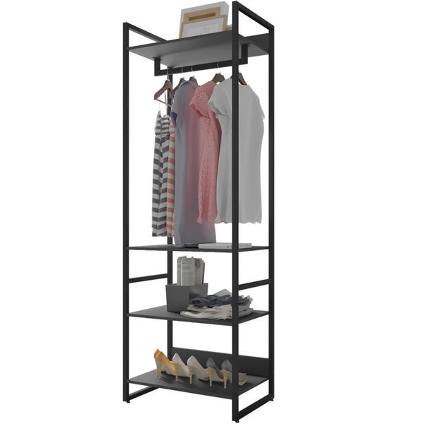Closet Guarda Roupa Industrial Modulado 210x70 cm Blind F01 Preto - Lyam Decor