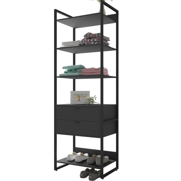 Closet Guarda Roupa Industrial Modulado 02 Gavetas 210x70 cm Blind F01 Preto - Lyam Decor