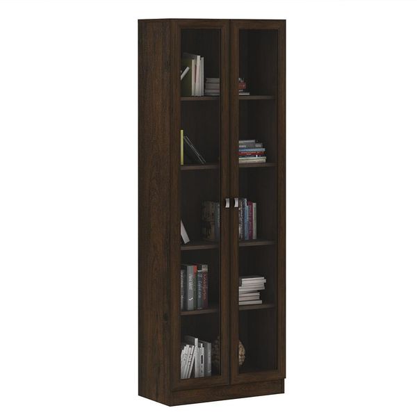 Estante Escritório Home Office 2 Portas De Vidro 4 Prateleiras Cannes 171cm T01 Rústico - Lyam Decor
