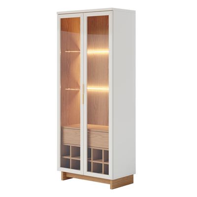 Cristaleira Para Sala De Jantar com Nicho Adega 02 Portas Malibu C04 Freijó Off White - Lyam Decor