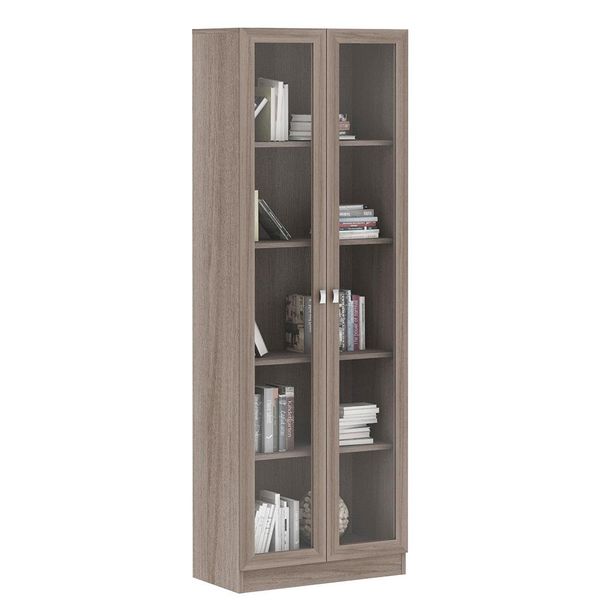 Estante Para Escritório Home Office 2 Portas De Vidro 4 Prateleiras Cannes T01 Carvalho - Lyam Decor