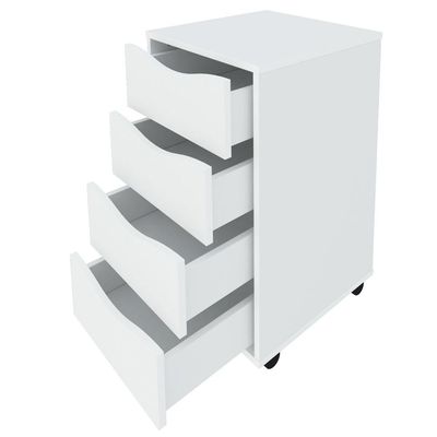 Gaveteiro Para Escritório Office com Rodízios 04 Gavetas Bit A02 Branco - Lyam Decor