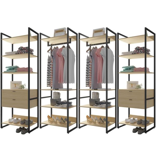 Kit 04 Closets Guarda Roupa Industrial Modulado 04 Gavetas 210x70 cm Blind F01 Nature - Lyam Decor